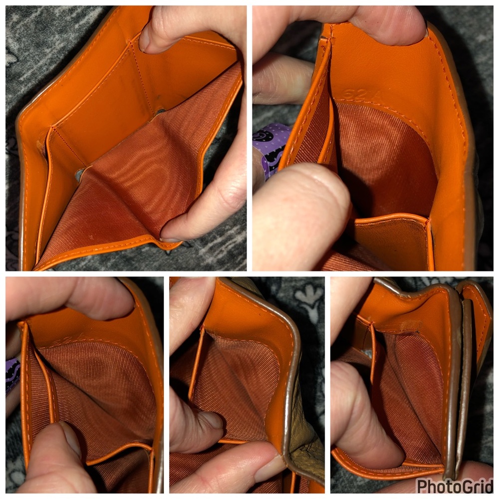 Prada AUTHENTIC Tan Leather Orange Interior Trifold Gold Logo Compact Wallet - Picture 16 of 16